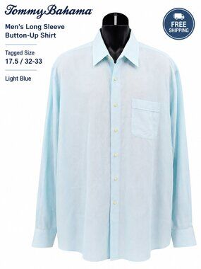 Vintage Tommy Bahama Men's XL Light Blue Cotton Long Sleeve Button Up Shirt